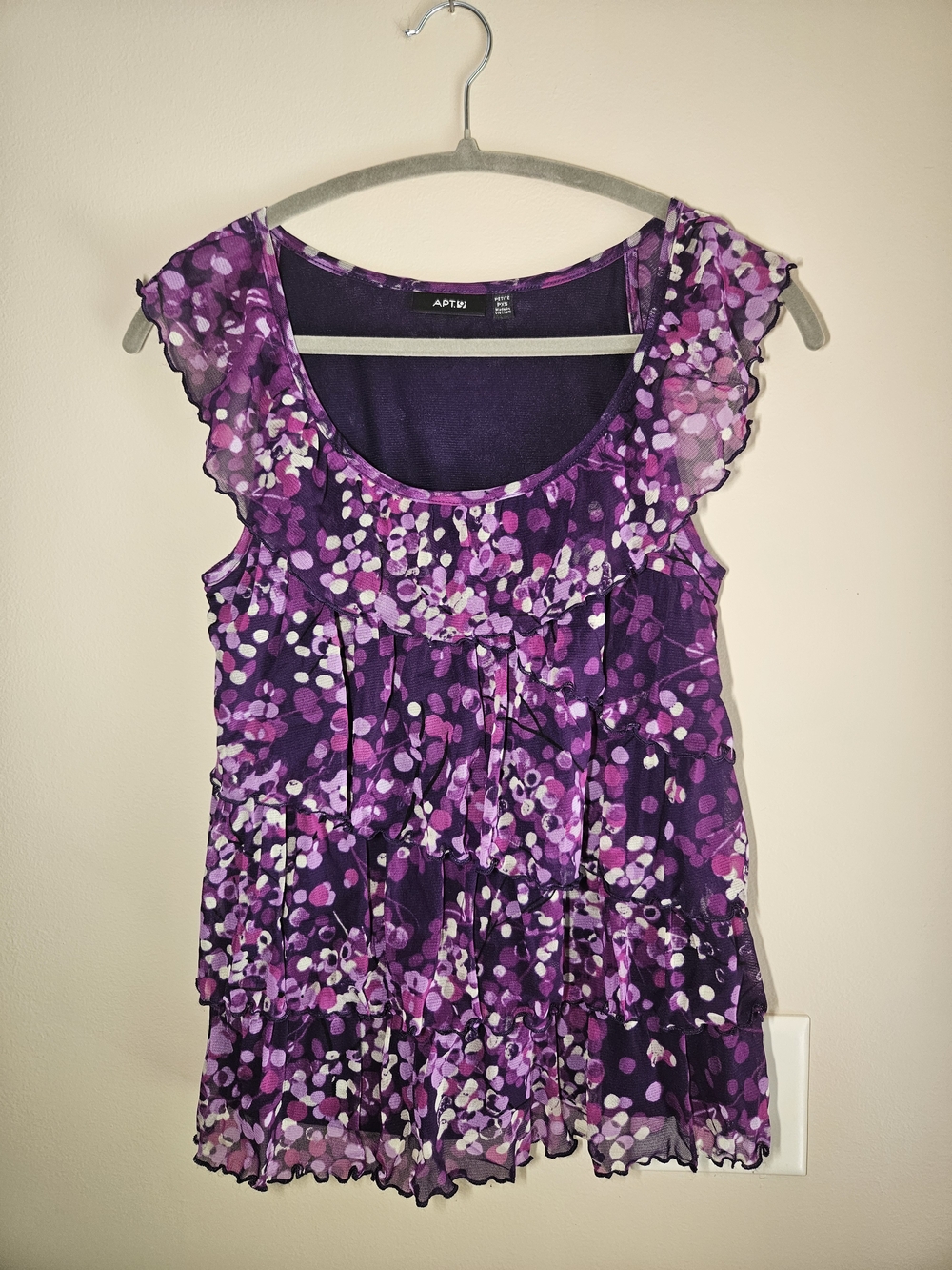 Apt. 9 Sz. PXS Petite Purple Floral Dot Ruffle Tiered Tank Blouse